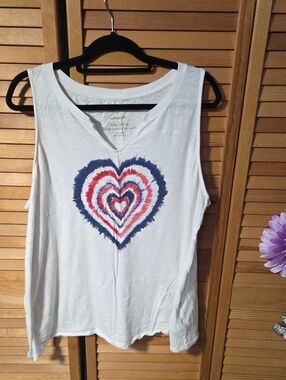 Torrid White Women's Sleeveless Tank with Red & Blue Heart Graphic
